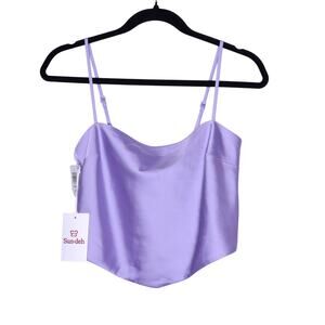 SUN-DEH Aritzia NWT Elektra Satin Camisole Lavender Cropped Tie Back Women's S